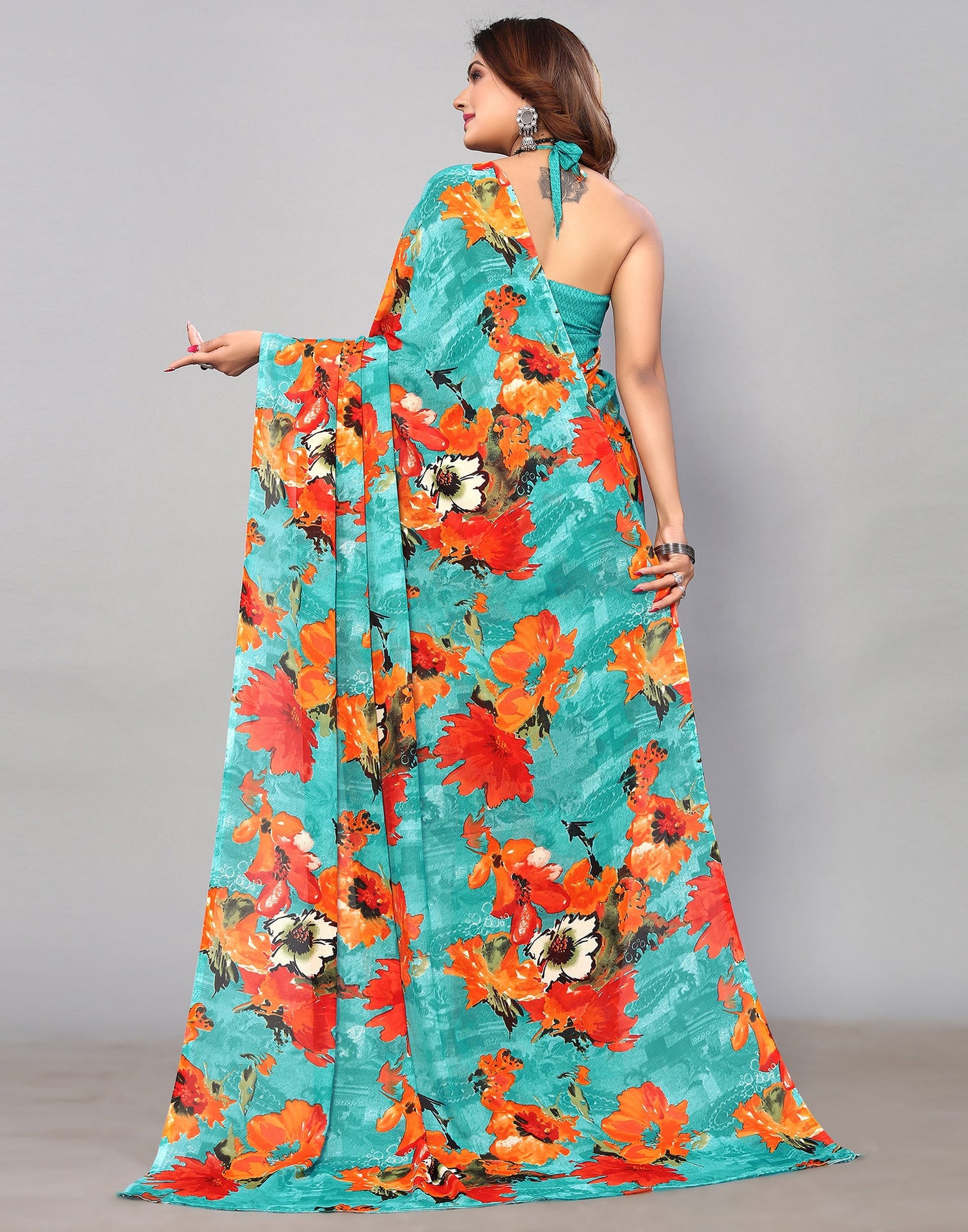 Rama Green Georgette Printed Saree | Sudathi