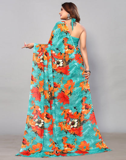 Rama Green Georgette Printed Saree | Sudathi
