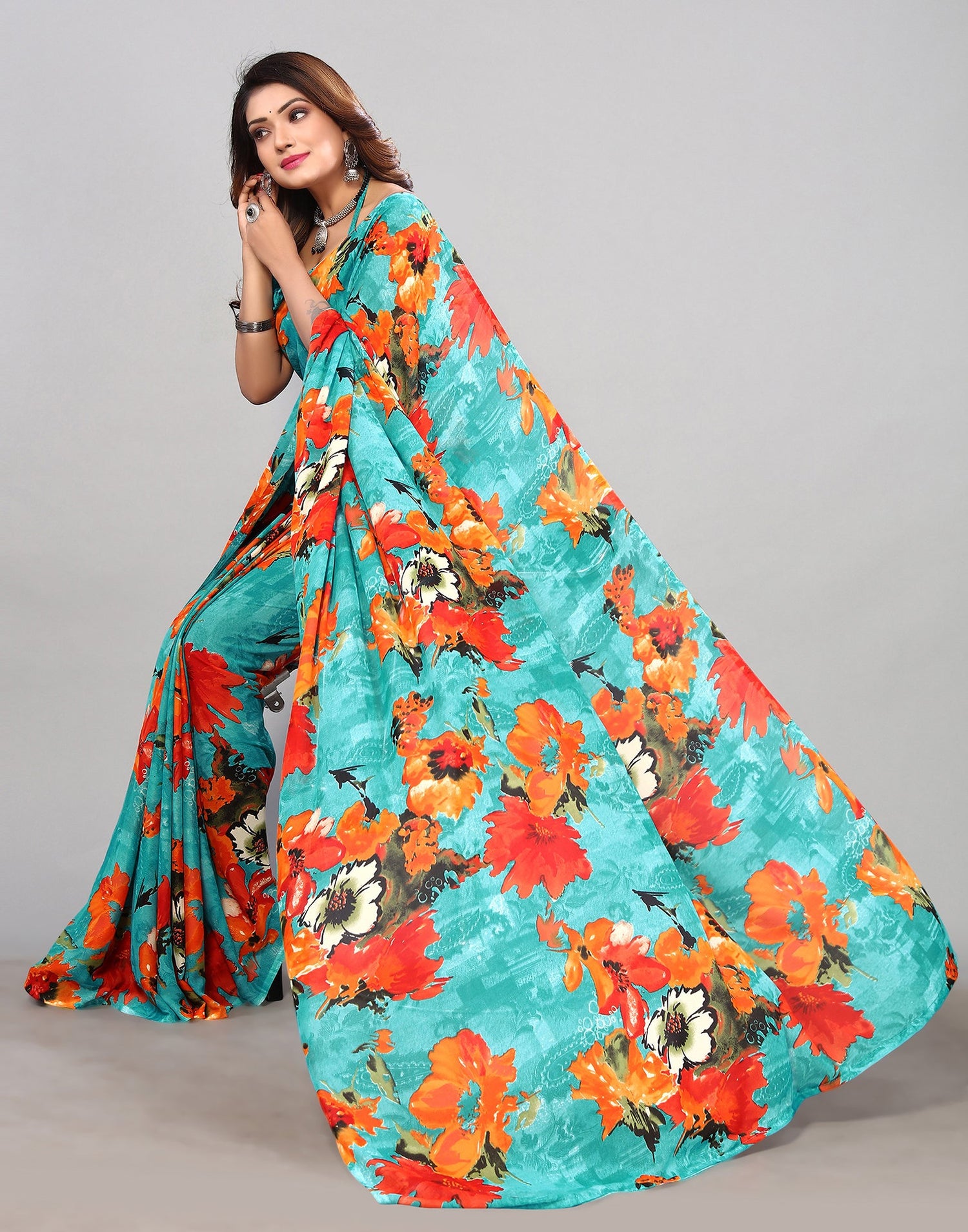 Rama Green Georgette Printed Saree | Sudathi