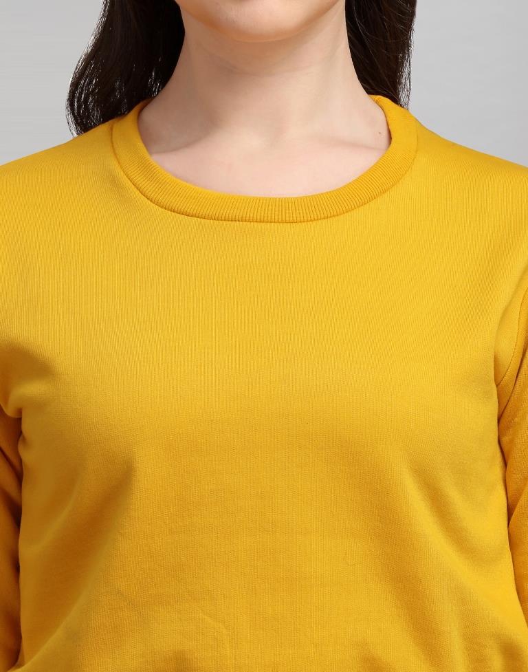 Turmeric Yellow Coloured Cotton Fleece Blend Embroidered Sweatshirt | Sudathi