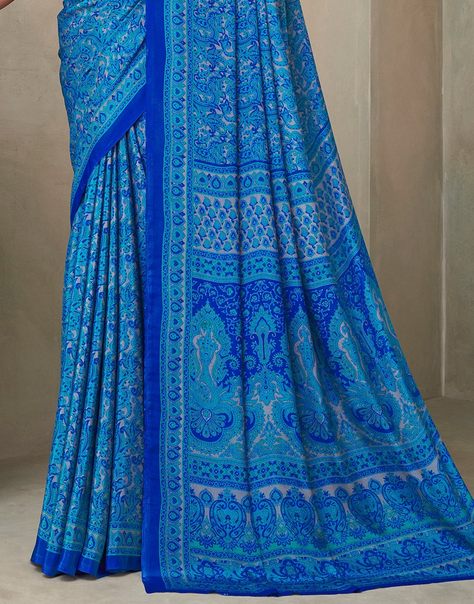 Blue Silk Printed Saree | Sudathi