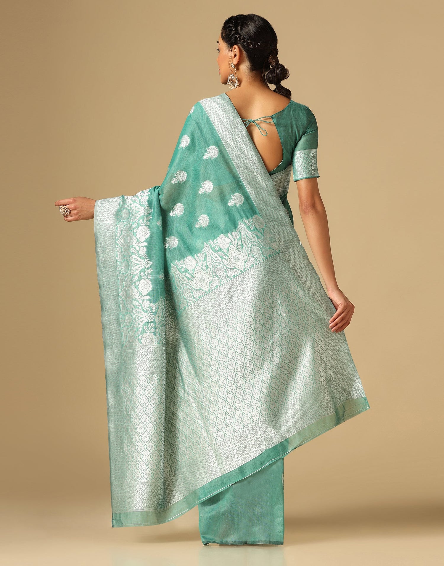 Light Green Banarasi Cotton Saree | Sudathi