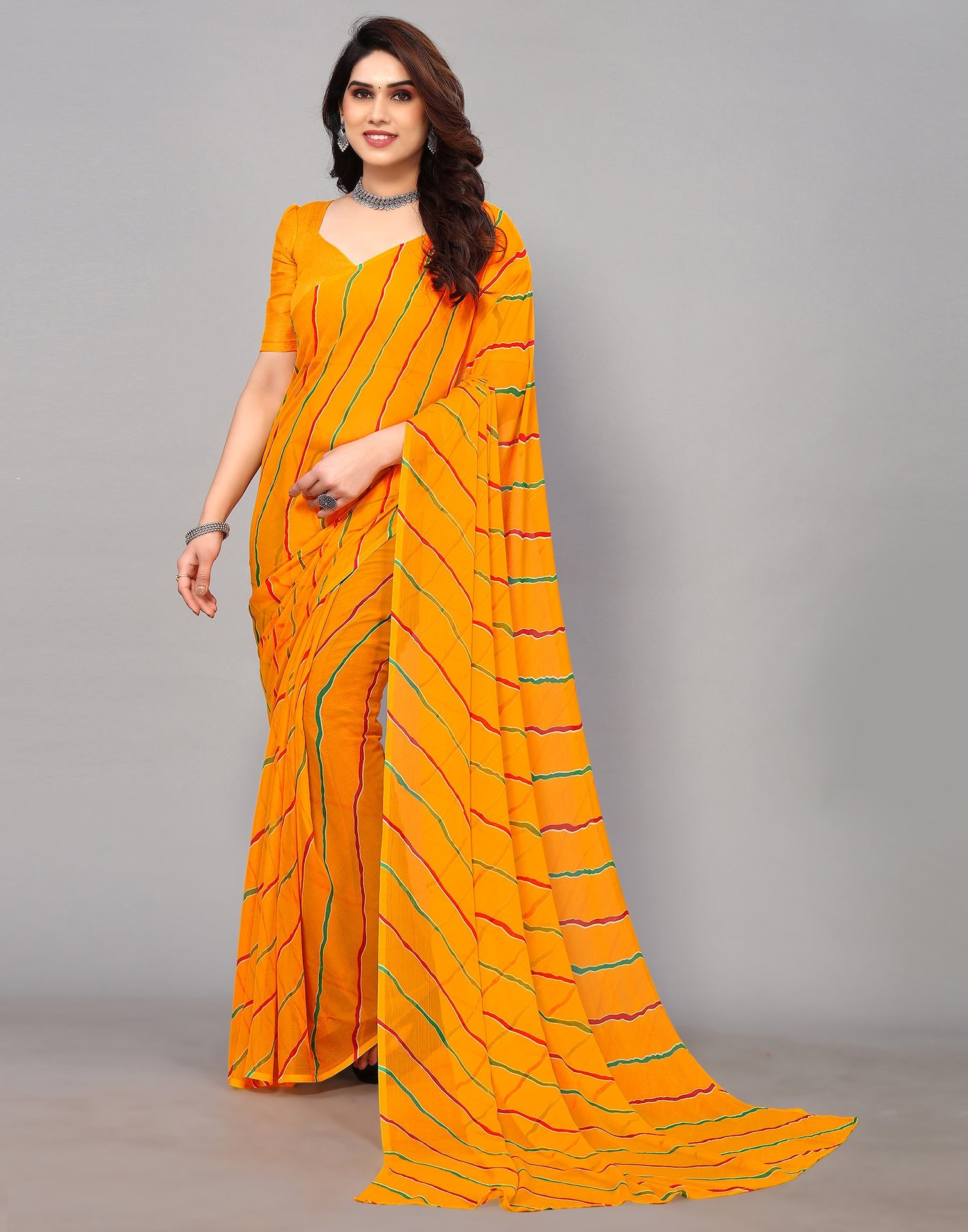 Yellow Chiffon Printed Saree | Sudathi