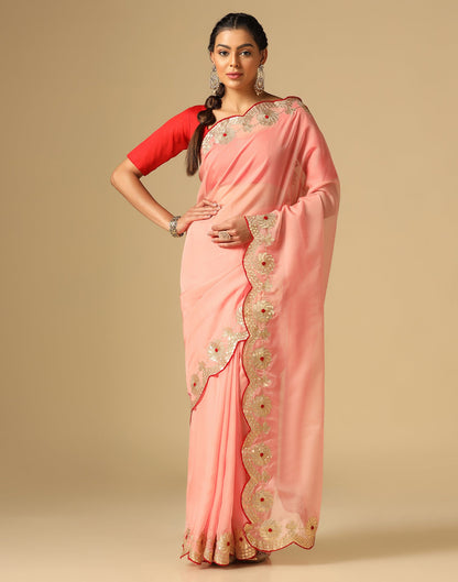 Light Pink Silk Embroidery Saree | Leemboodi