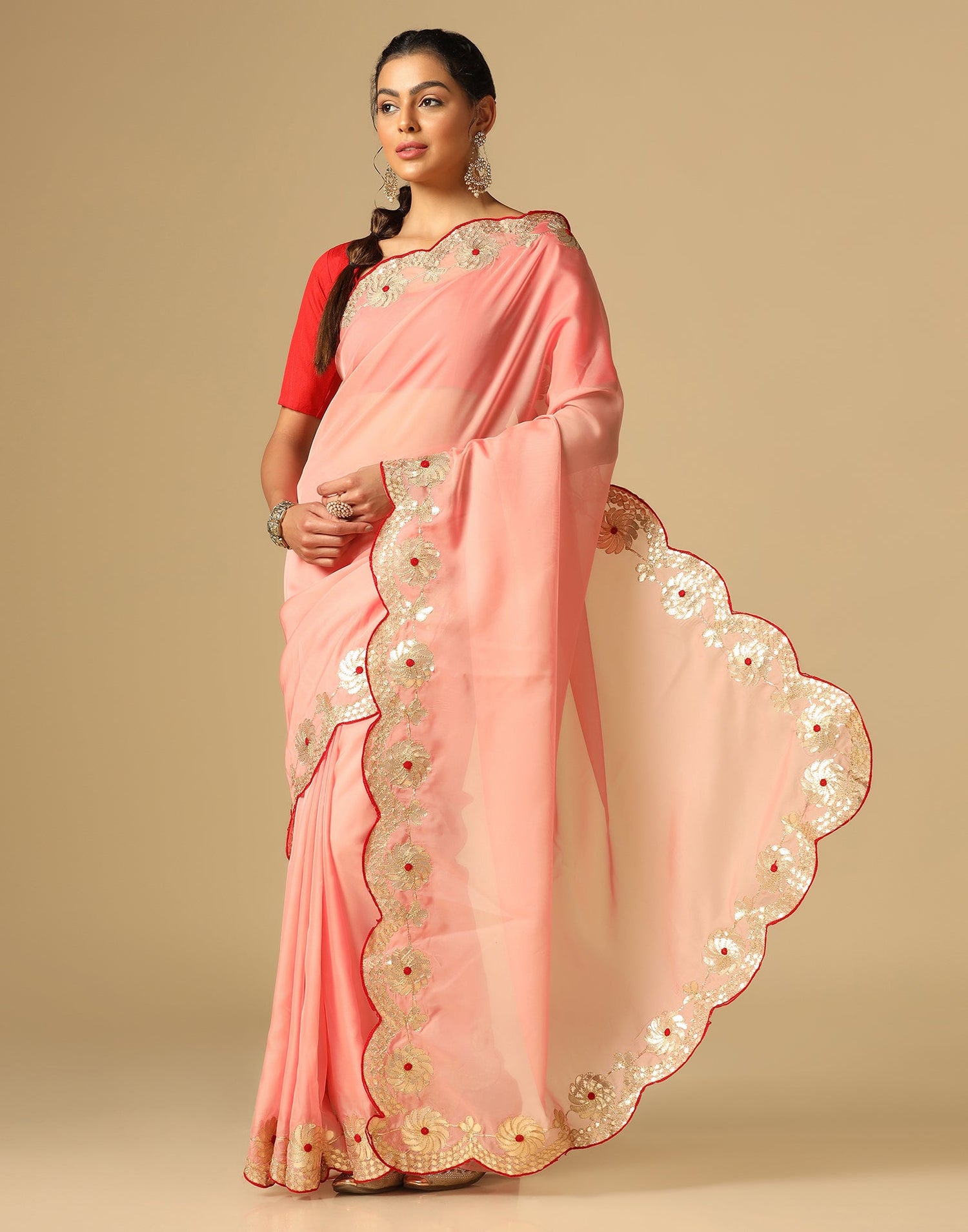 Light Pink Silk Embroidery Saree | Leemboodi