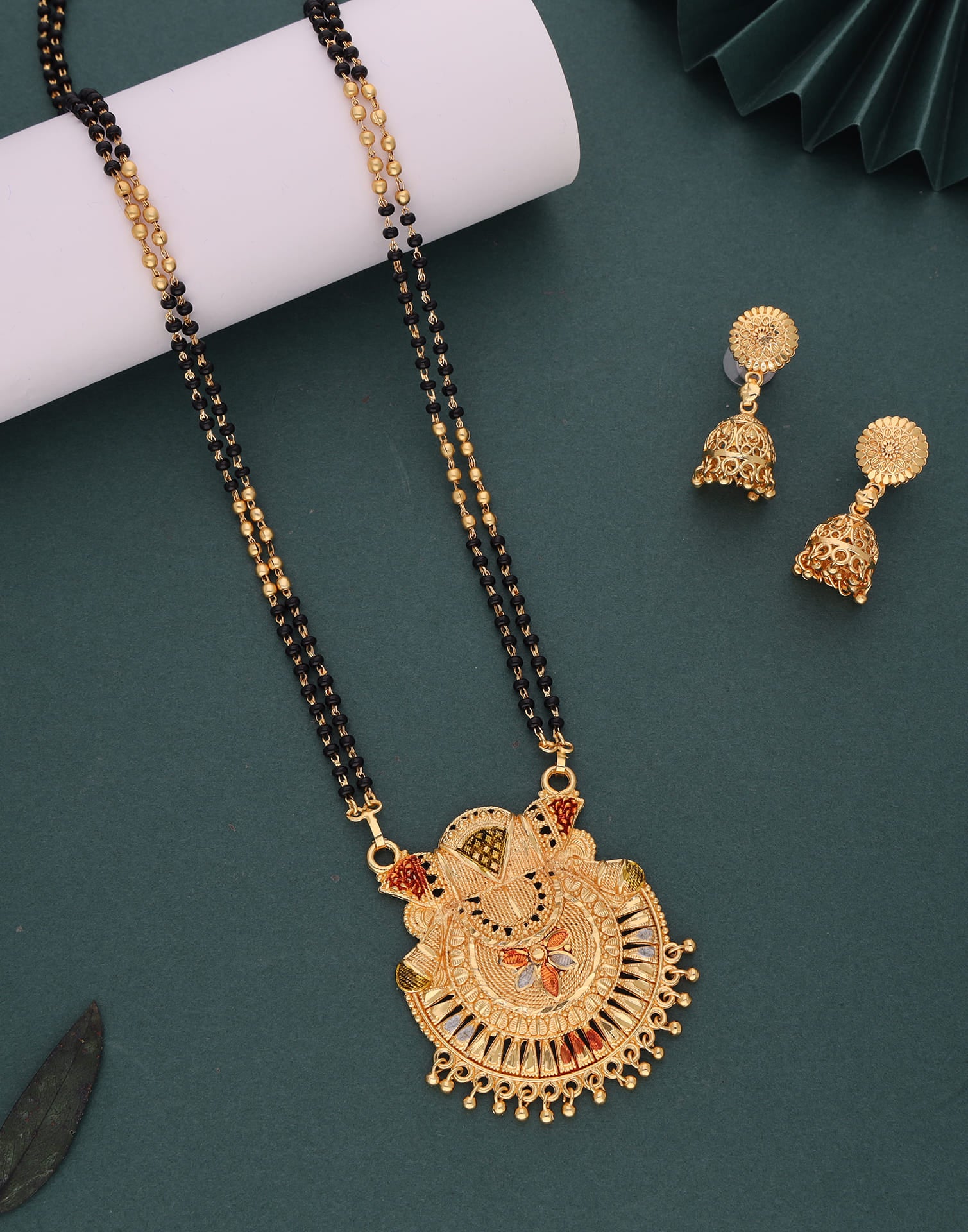 Gold Mangalsutra With Dangle Earring