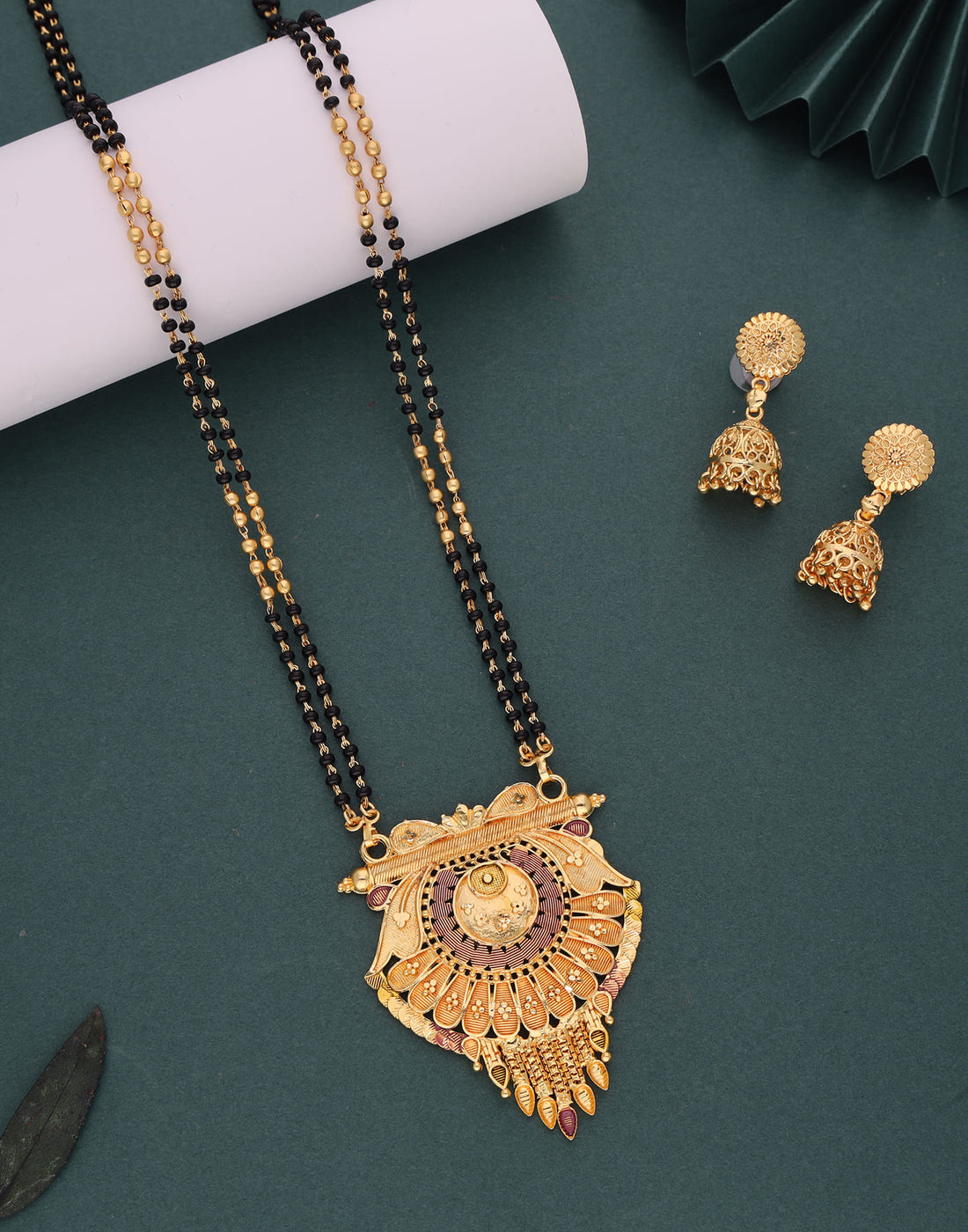 Gold Mangalsutra With Dangle Earring