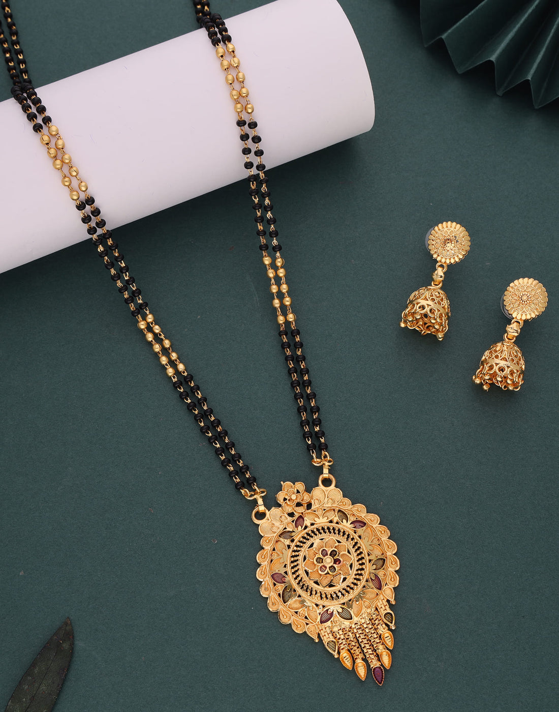 Gold Mangalsutra With Dangle Earring