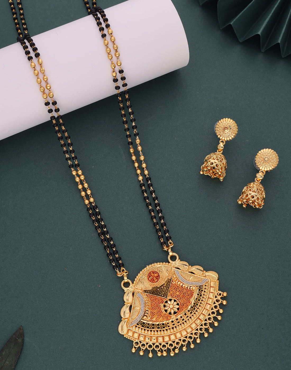 Gold Mangalsutra With Dangle Earring