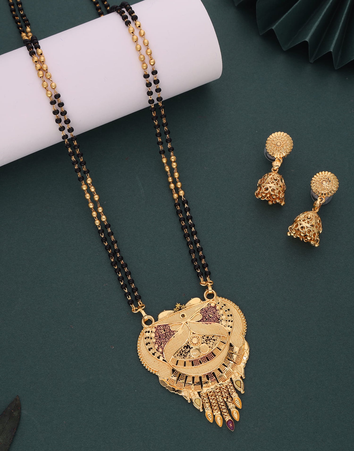 Gold Mangalsutra With Dangle Earring