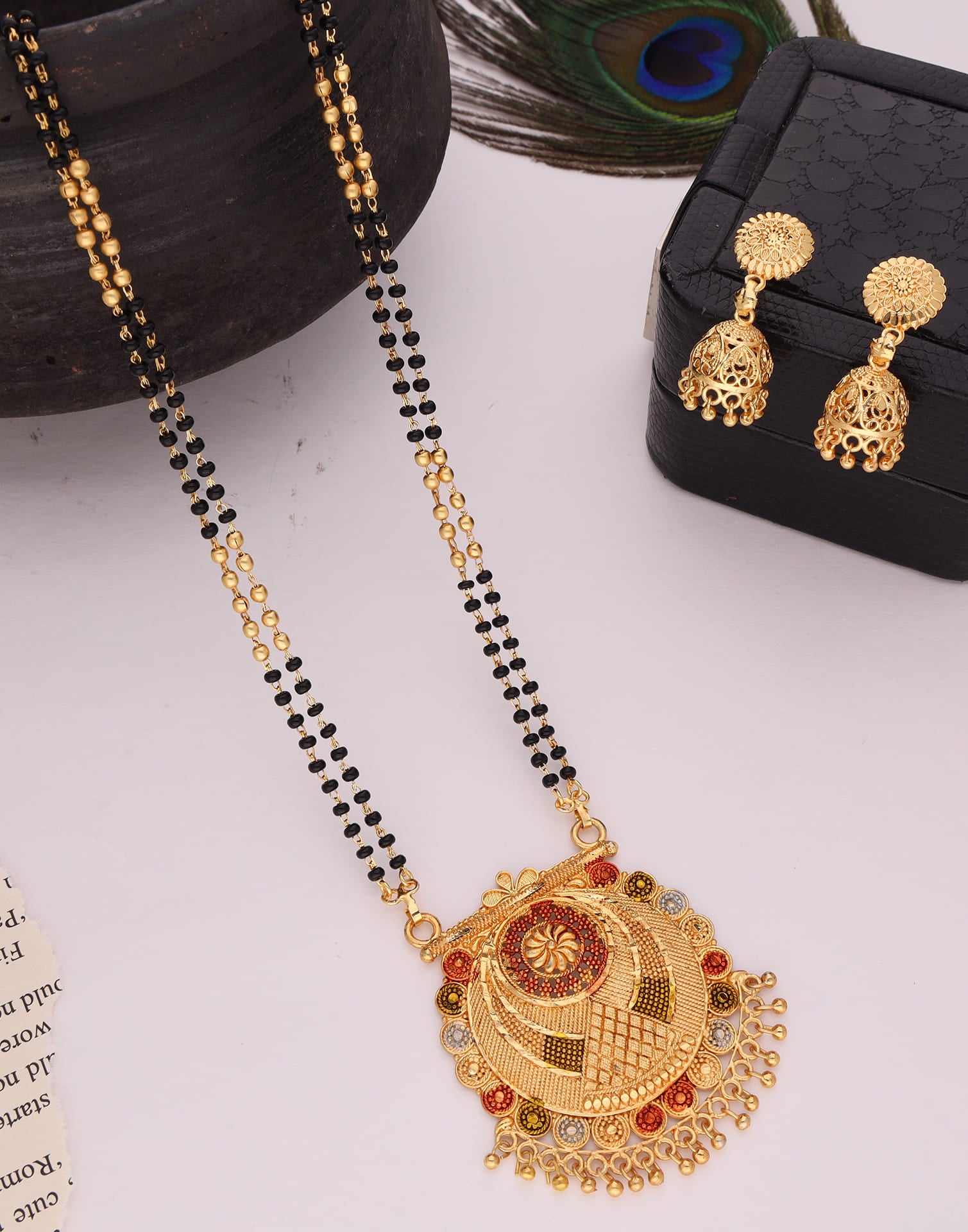 Gold Mangalsutra With Dangle Earring