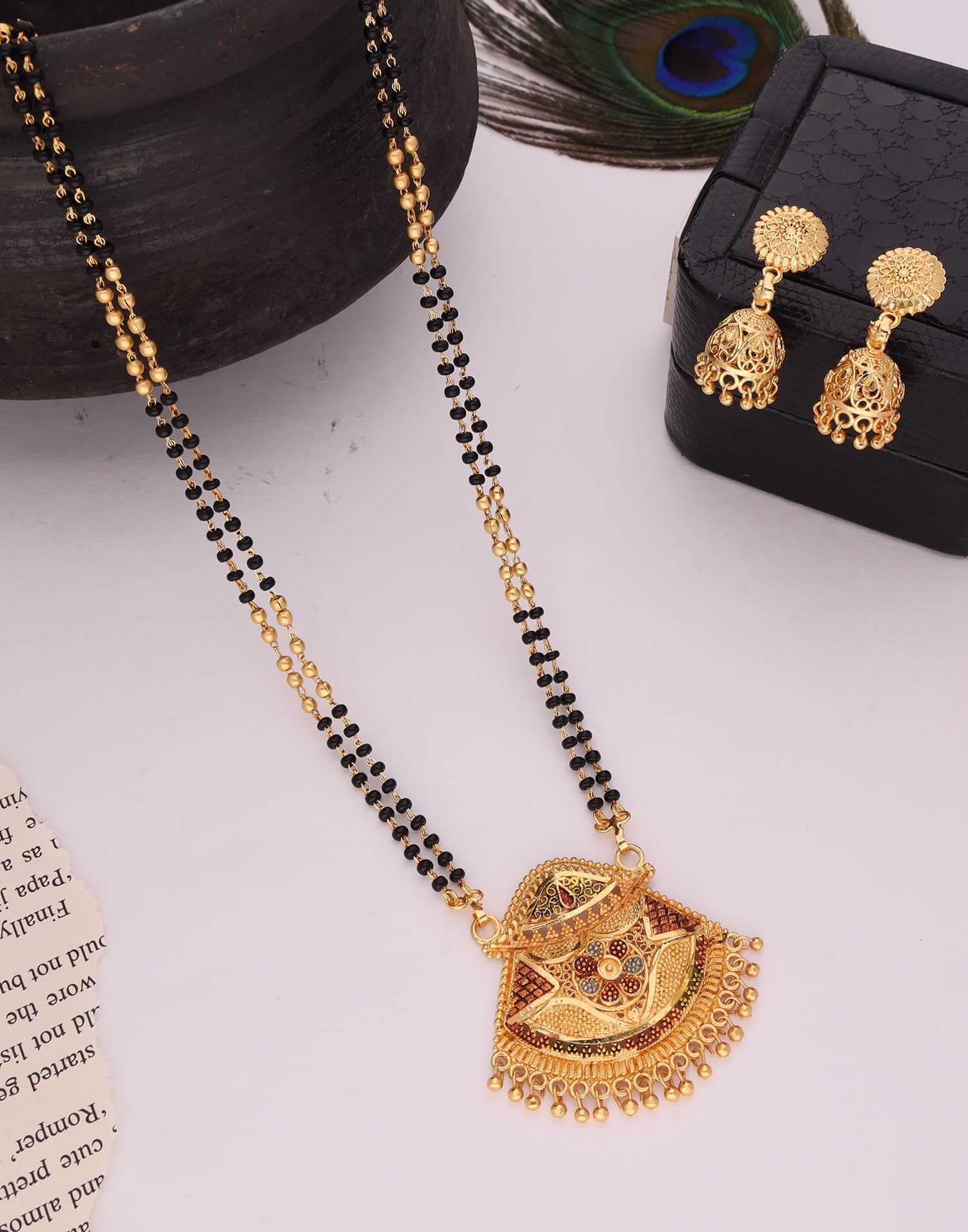 Gold Mangalsutra With Dangle Earring