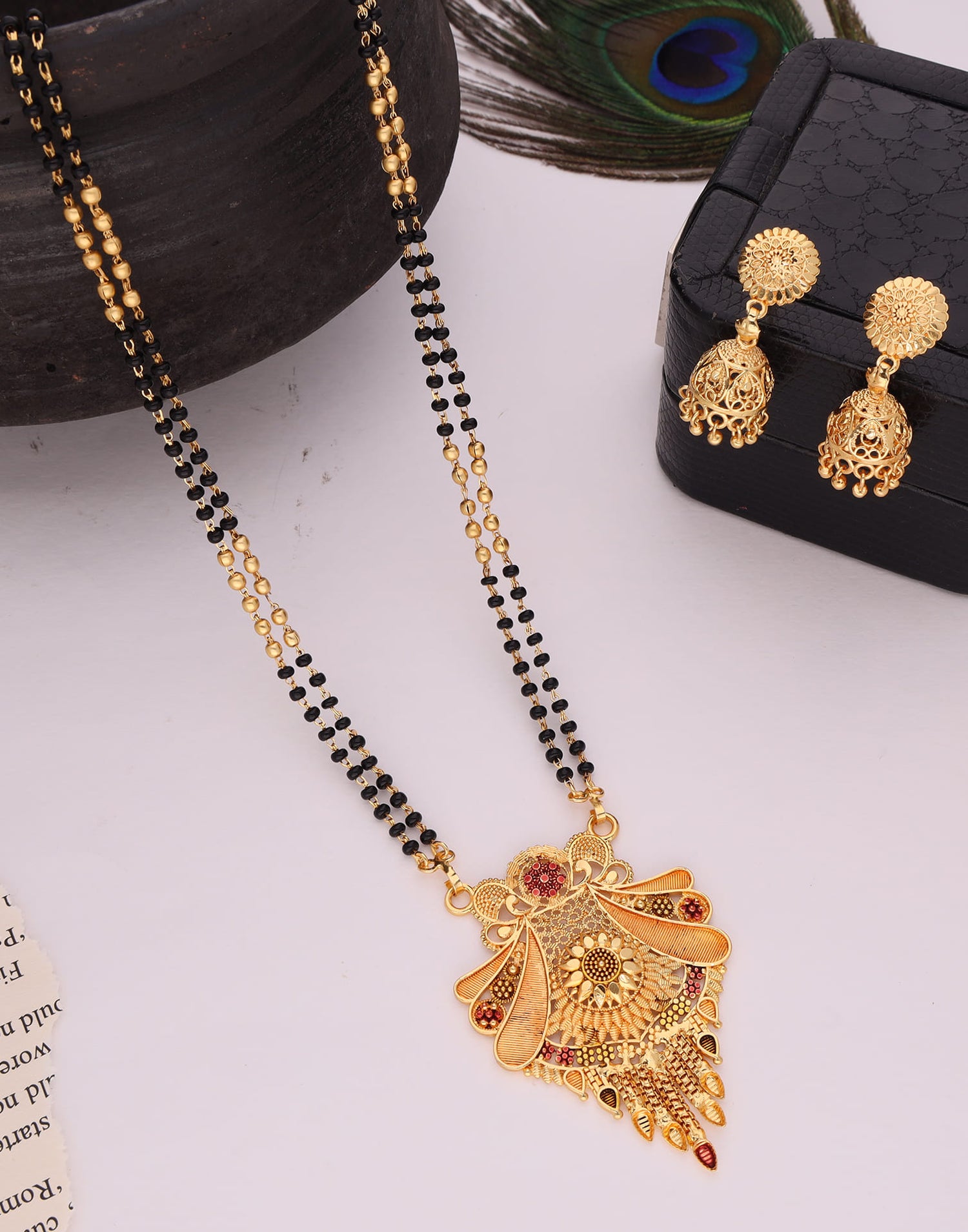 Gold Mangalsutra With Dangle Earring