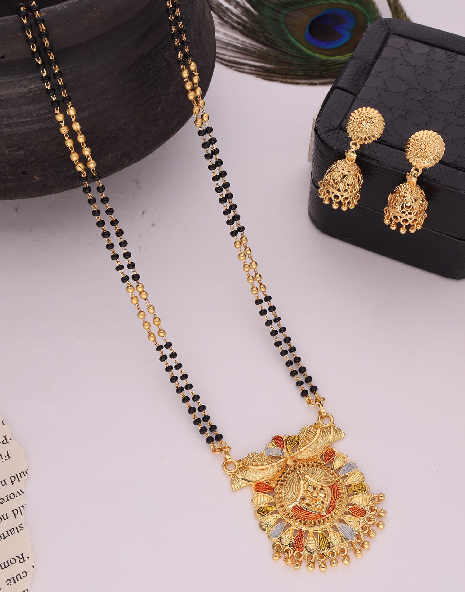 Gold Mangalsutra With Dangle Earring