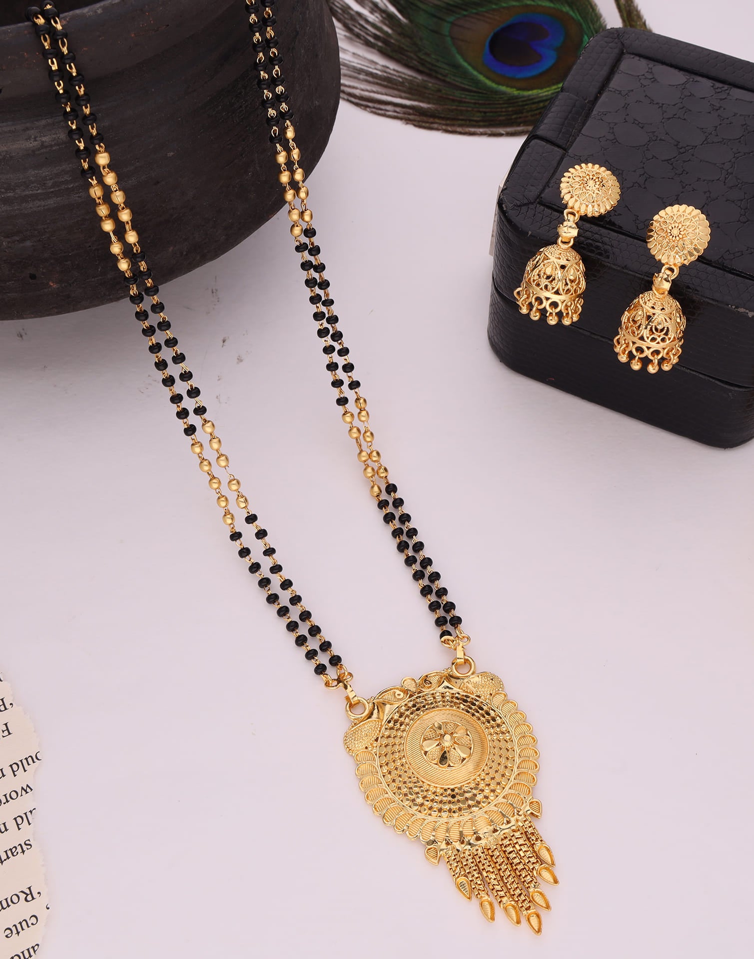 Gold Mangalsutra With Dangle Earring