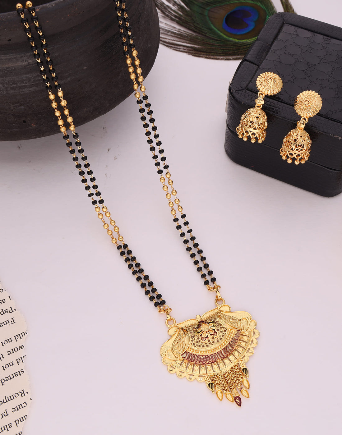 Gold Mangalsutra With Dangle Earring