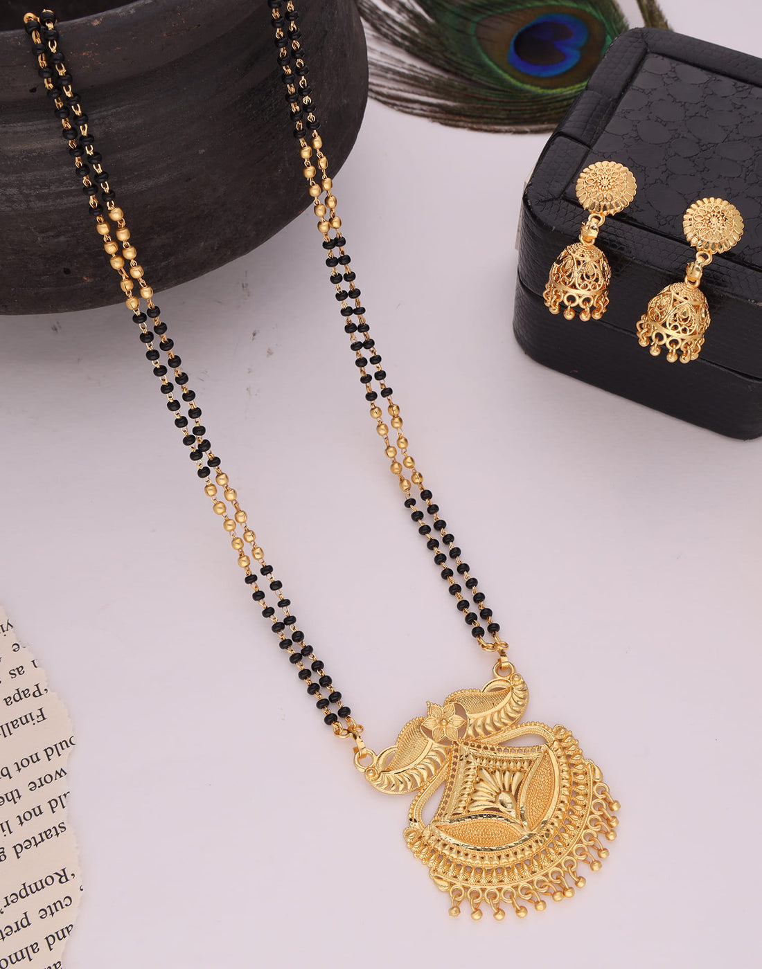 Gold Mangalsutra With Dangle Earring