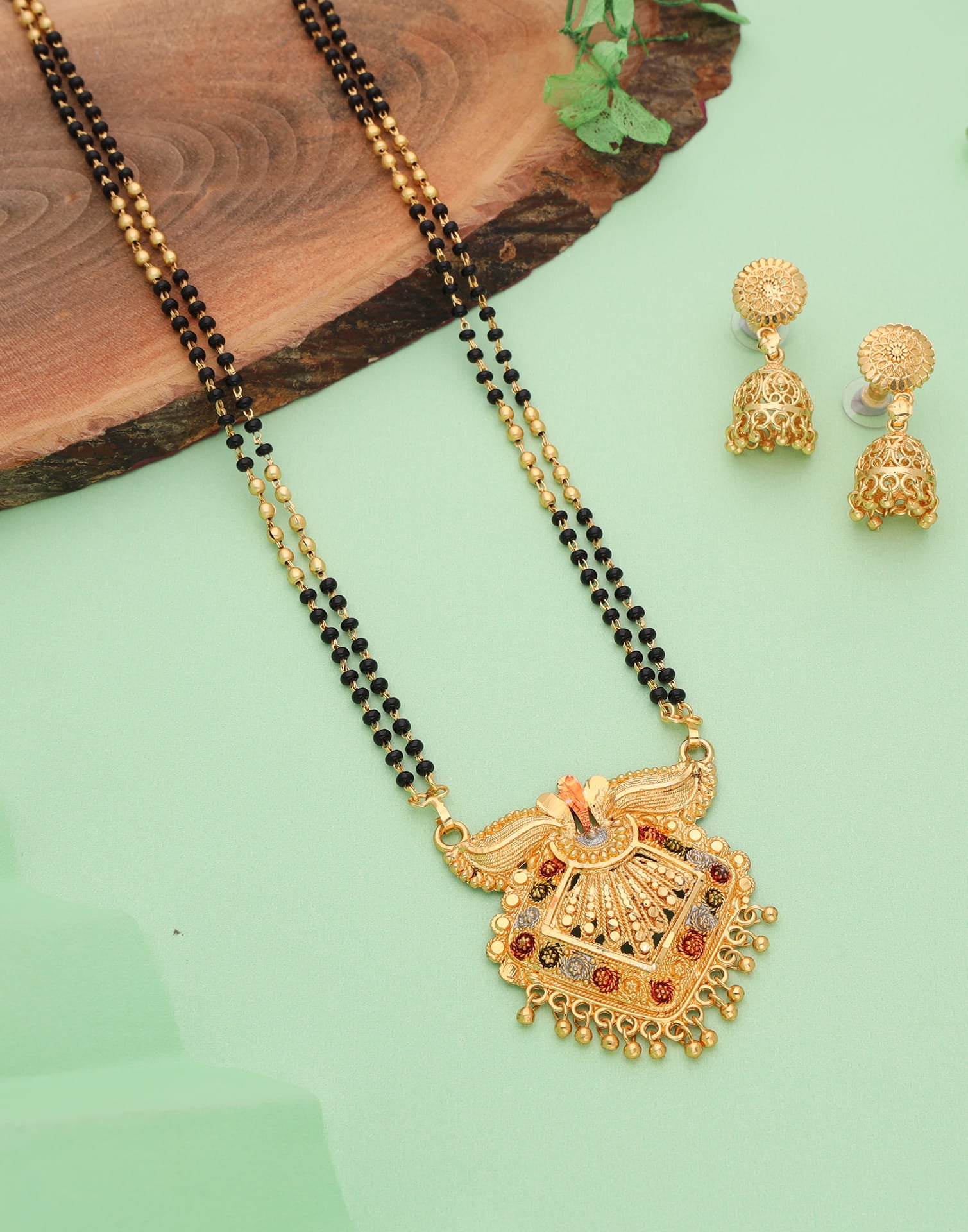 Gold Mangalsutra With Dangle Earring