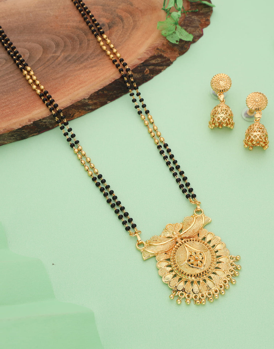 Gold Mangalsutra With Dangle Earring