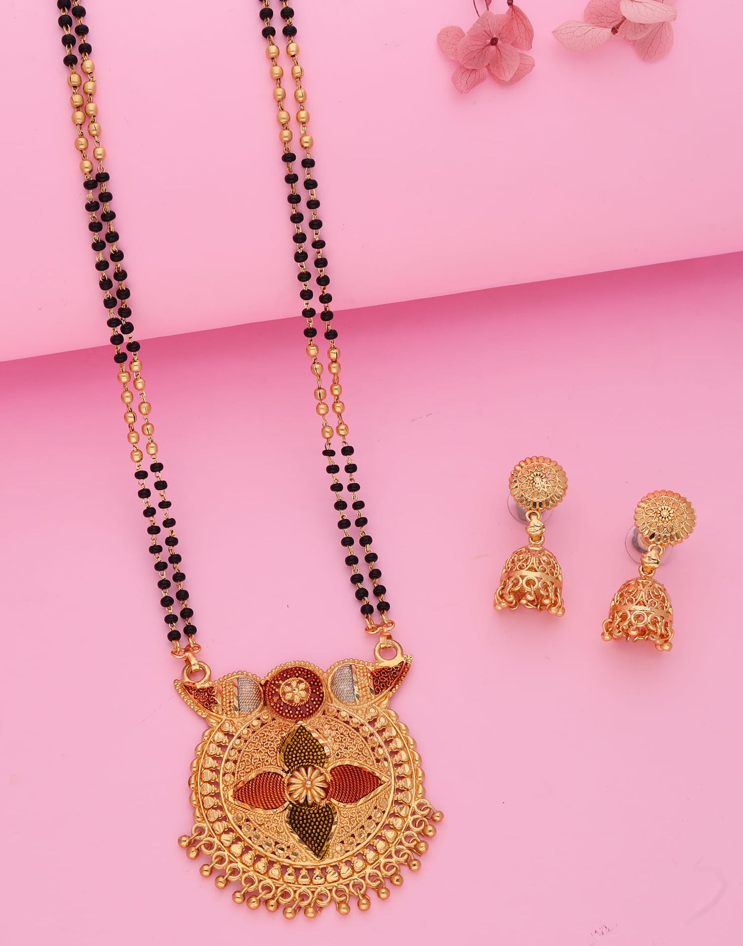 Gold Mangalsutra With Dangle Earring