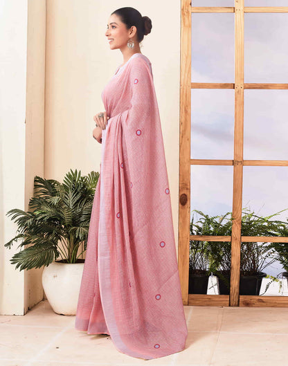 Ready To Wear Light Pink Zari Printed Cotton Saree