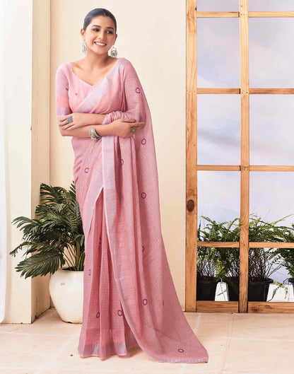 Ready To Wear Light Pink Zari Printed Cotton Saree