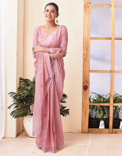 Ready To Wear Light Pink Zari Printed Cotton Saree