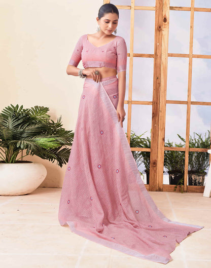 Ready To Wear Light Pink Zari Printed Cotton Saree