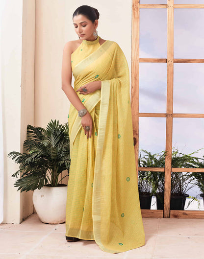 Ready To Wear Yellow Zari Printed Cotton Saree