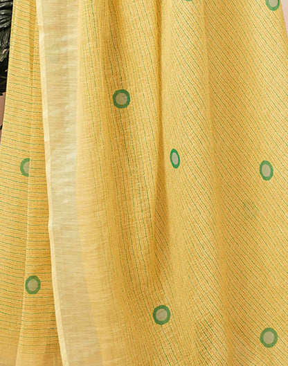 Ready To Wear Yellow Zari Printed Cotton Saree