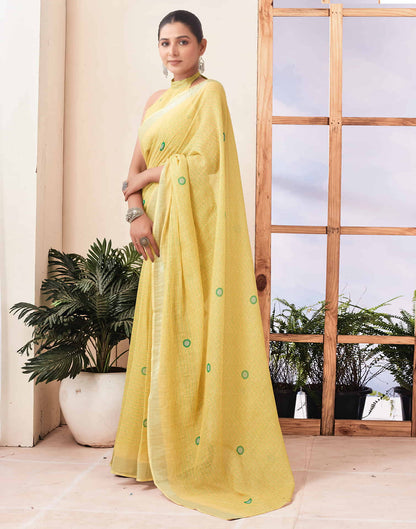 Ready To Wear Yellow Zari Printed Cotton Saree