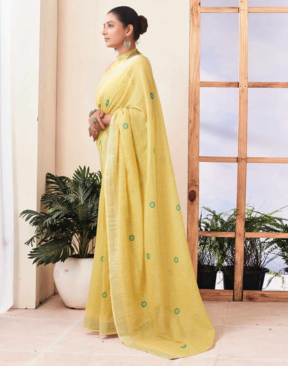 Ready To Wear Yellow Zari Printed Cotton Saree