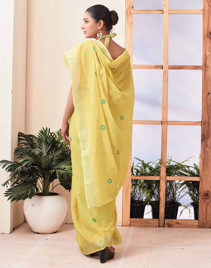 Ready To Wear Yellow Zari Printed Cotton Saree