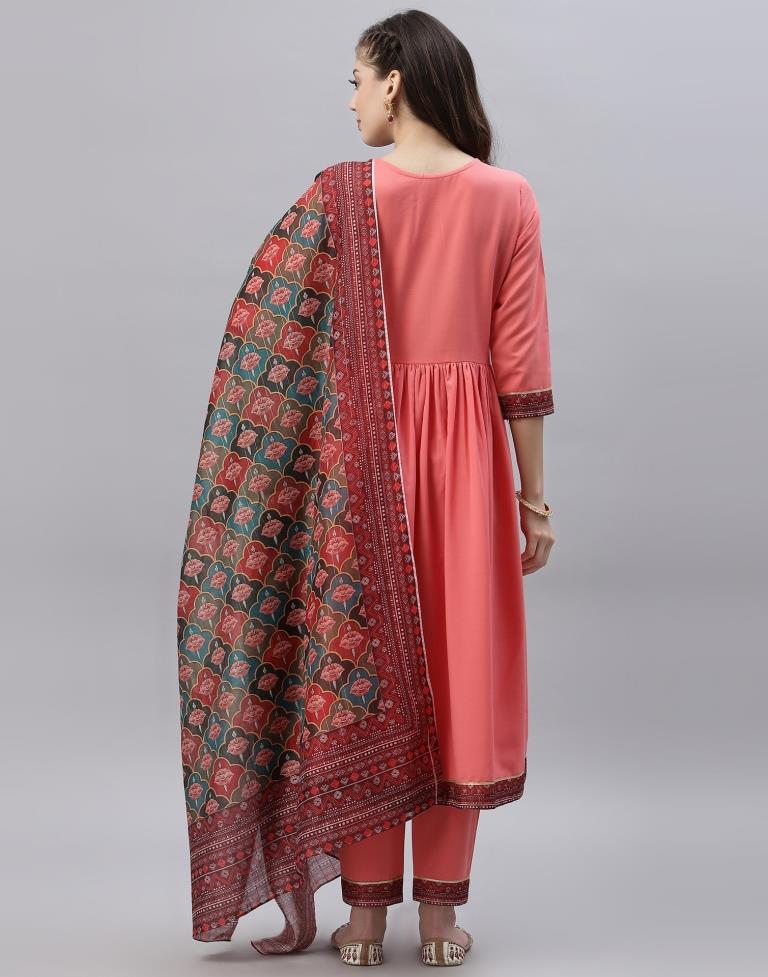 Peach Kurti With Pant And Dupatta | Leemboodi