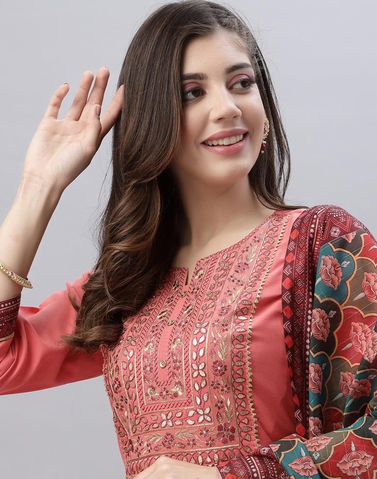 Peach Kurti With Pant And Dupatta | Leemboodi