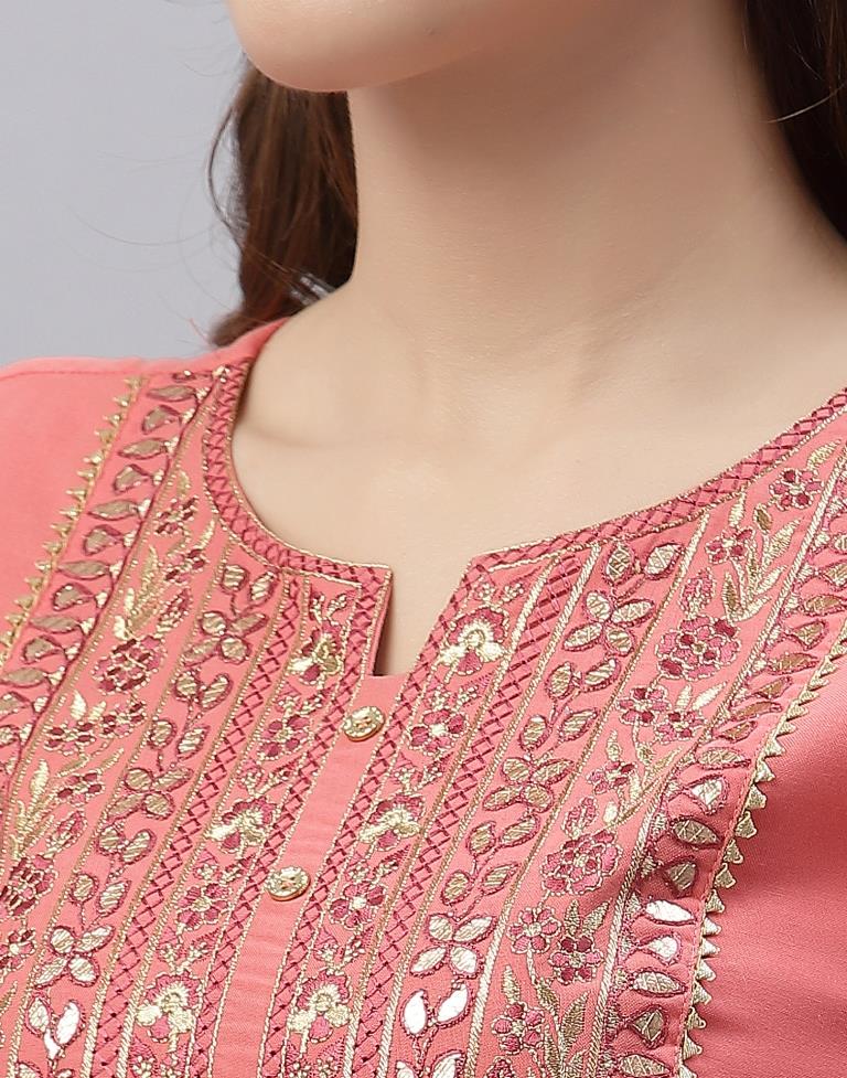 Peach Kurti With Pant And Dupatta | Leemboodi