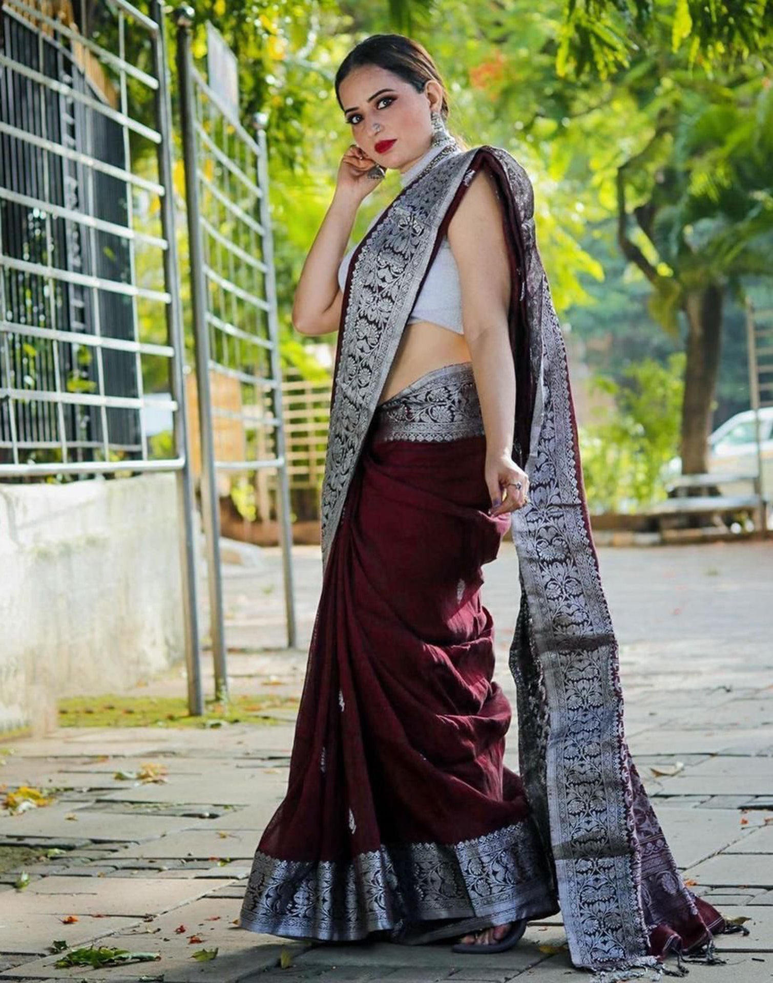 Maroon Banarasi Silk Saree | Sudathi