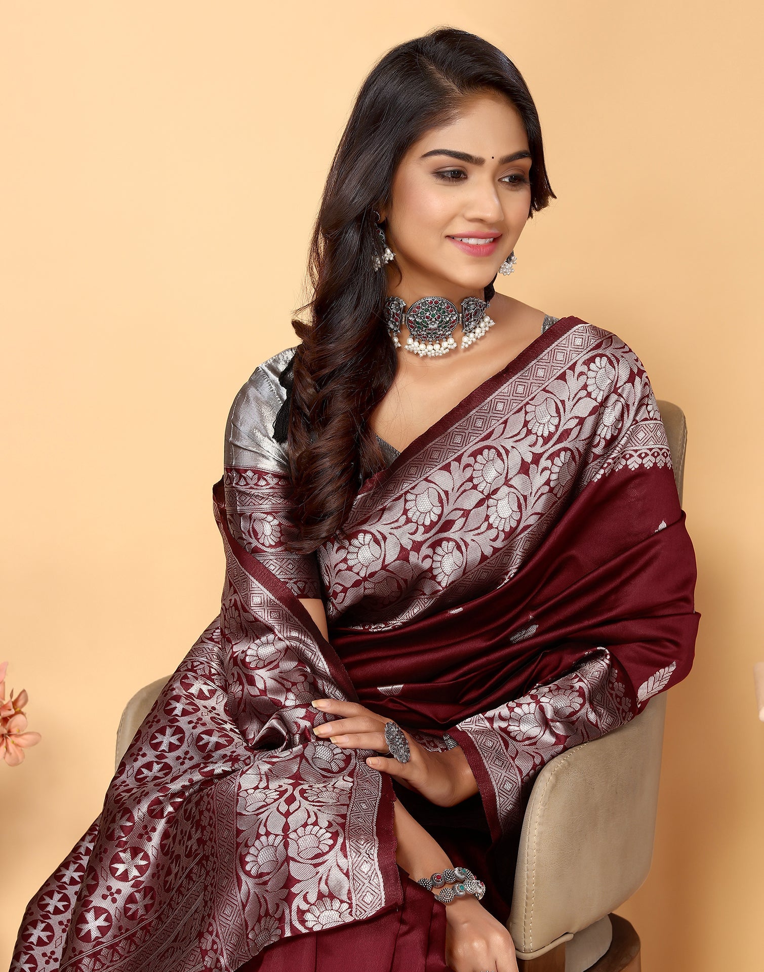 Maroon Banarasi Silk Saree | Sudathi