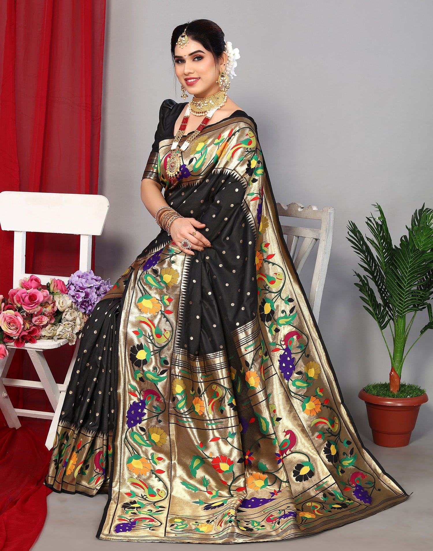 Black Paithani Silk Saree | Leemboodi