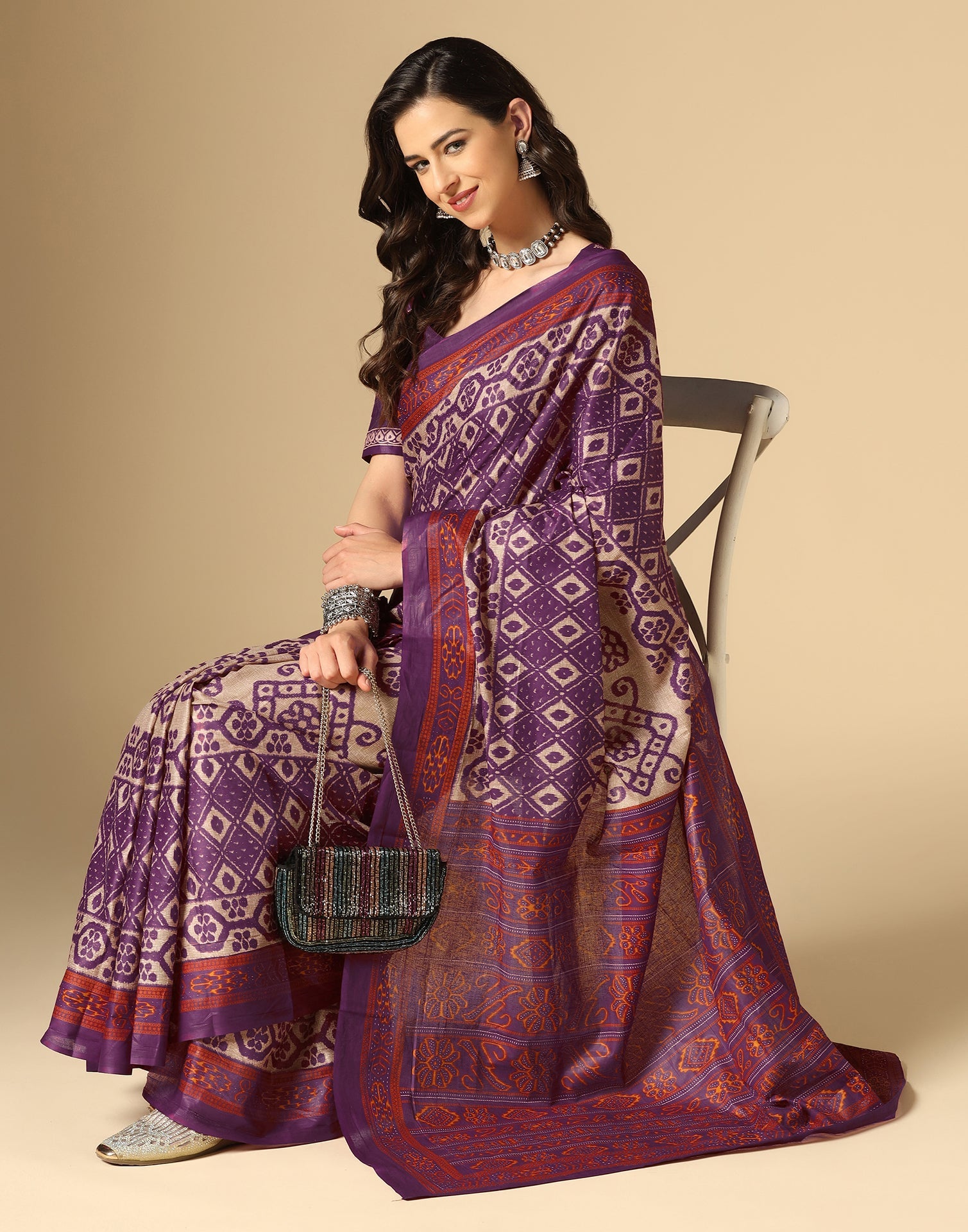 Purple Printed Cotton Saree | Sudathi