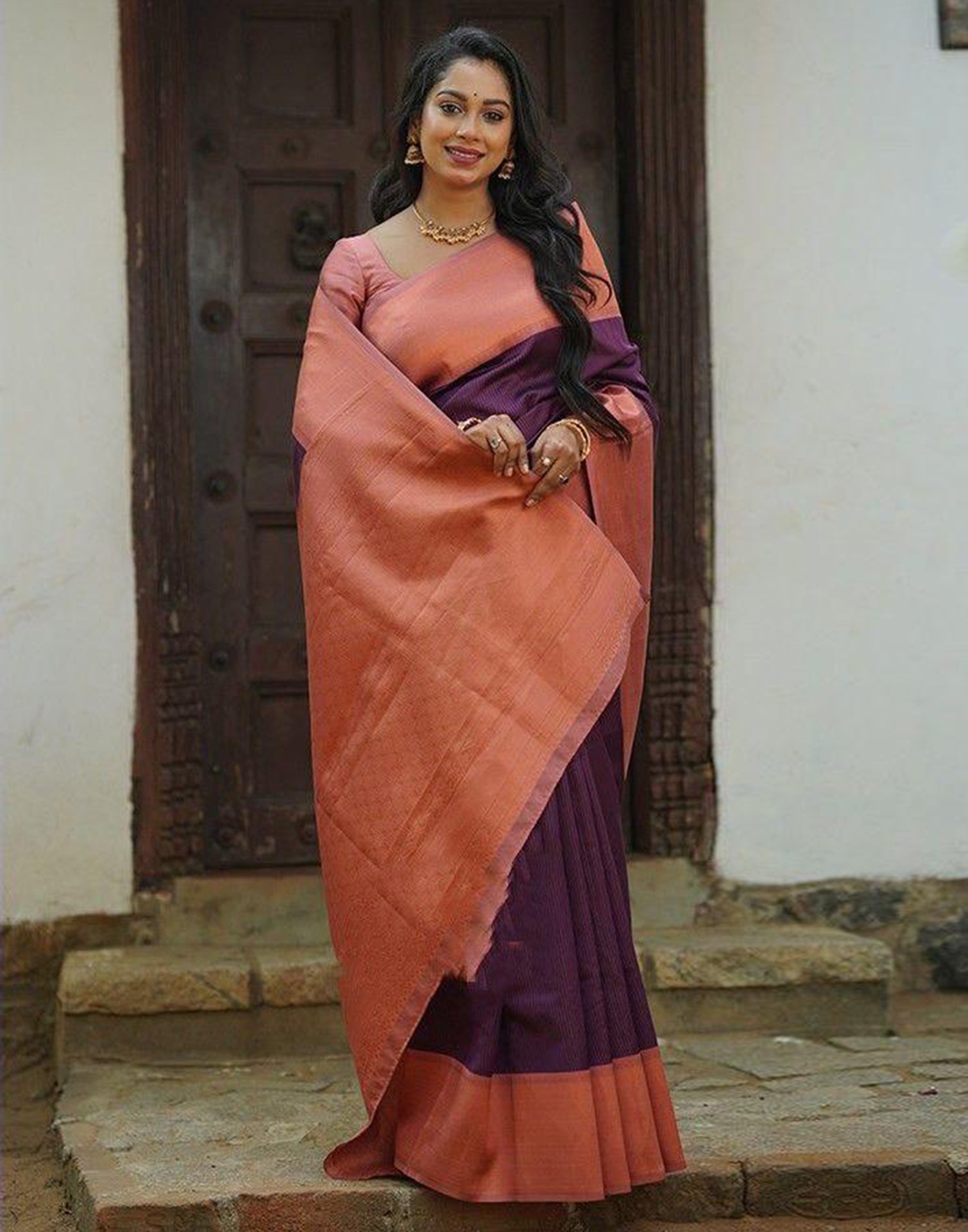 Wine Self Woven Silk Saree | Sudathi
