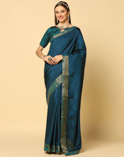 Dark Teal Blue Plain Silk Saree | Sudathi