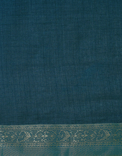 Dark Teal Blue Plain Silk Saree | Sudathi