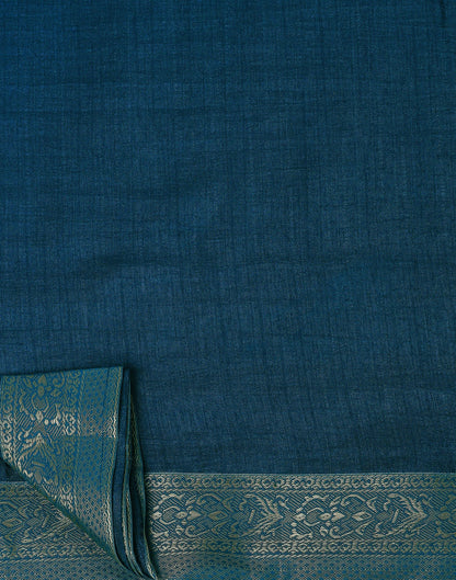 Dark Teal Blue Plain Silk Saree | Sudathi