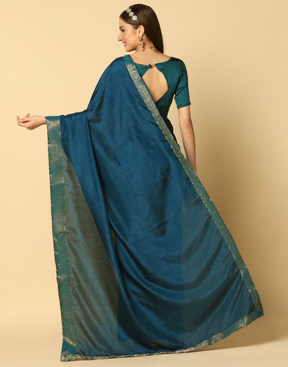 Dark Teal Blue Plain Silk Saree | Sudathi