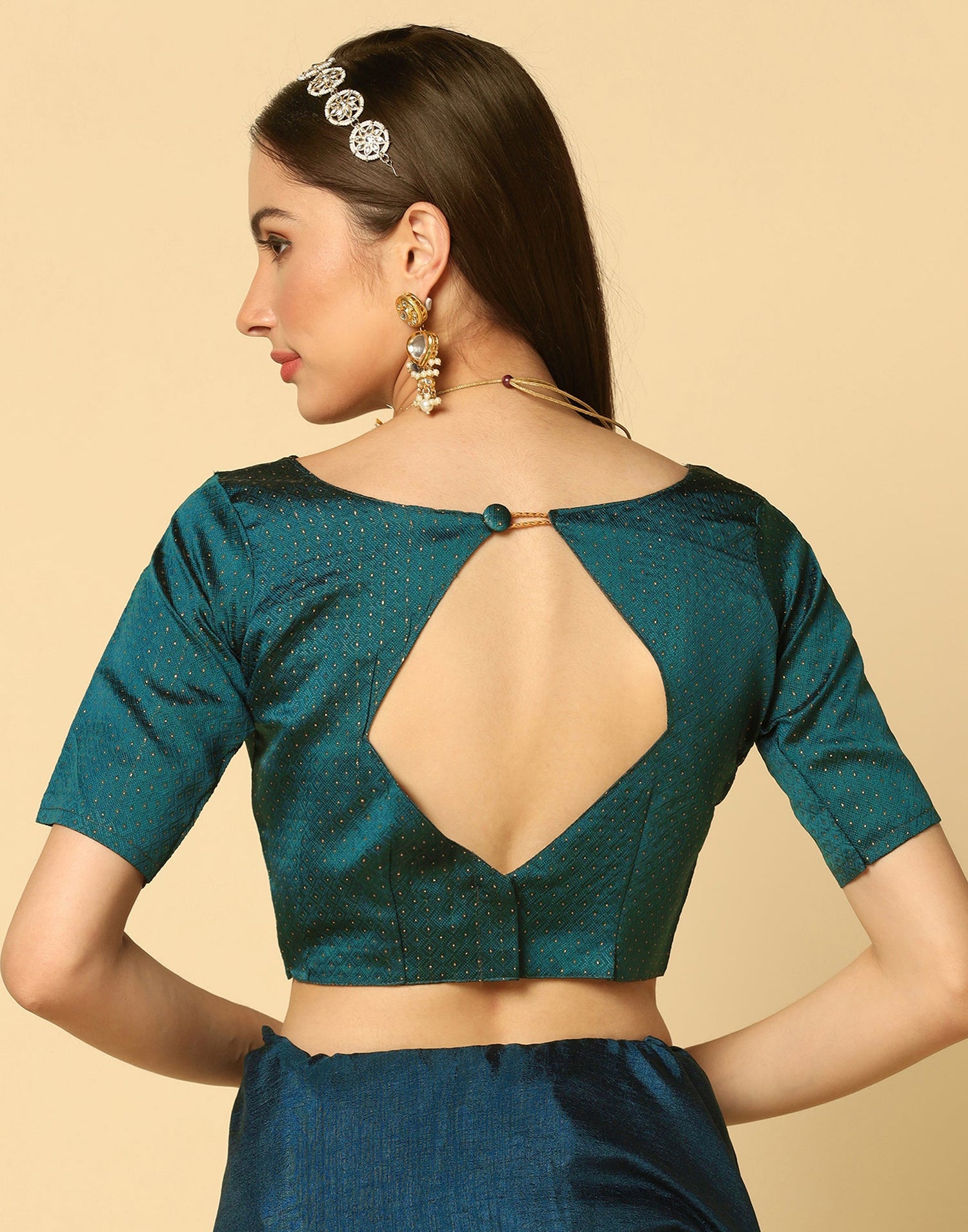 Dark Teal Blue Plain Silk Saree | Sudathi