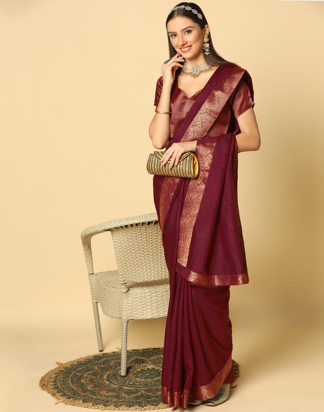 Maroon Plain Silk Saree | Sudathi