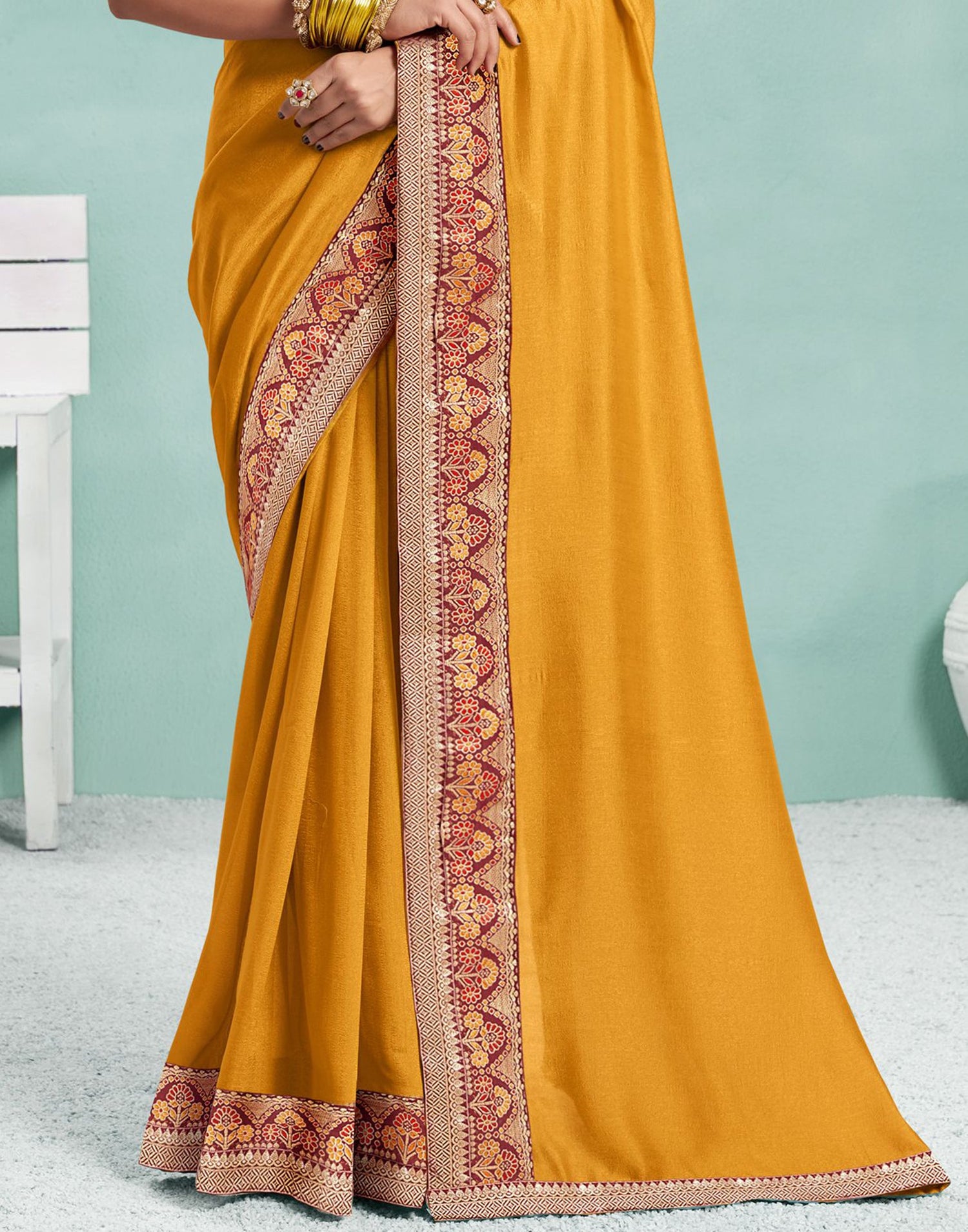 Turmeric Yellow Plain Silk Saree | Sudathi