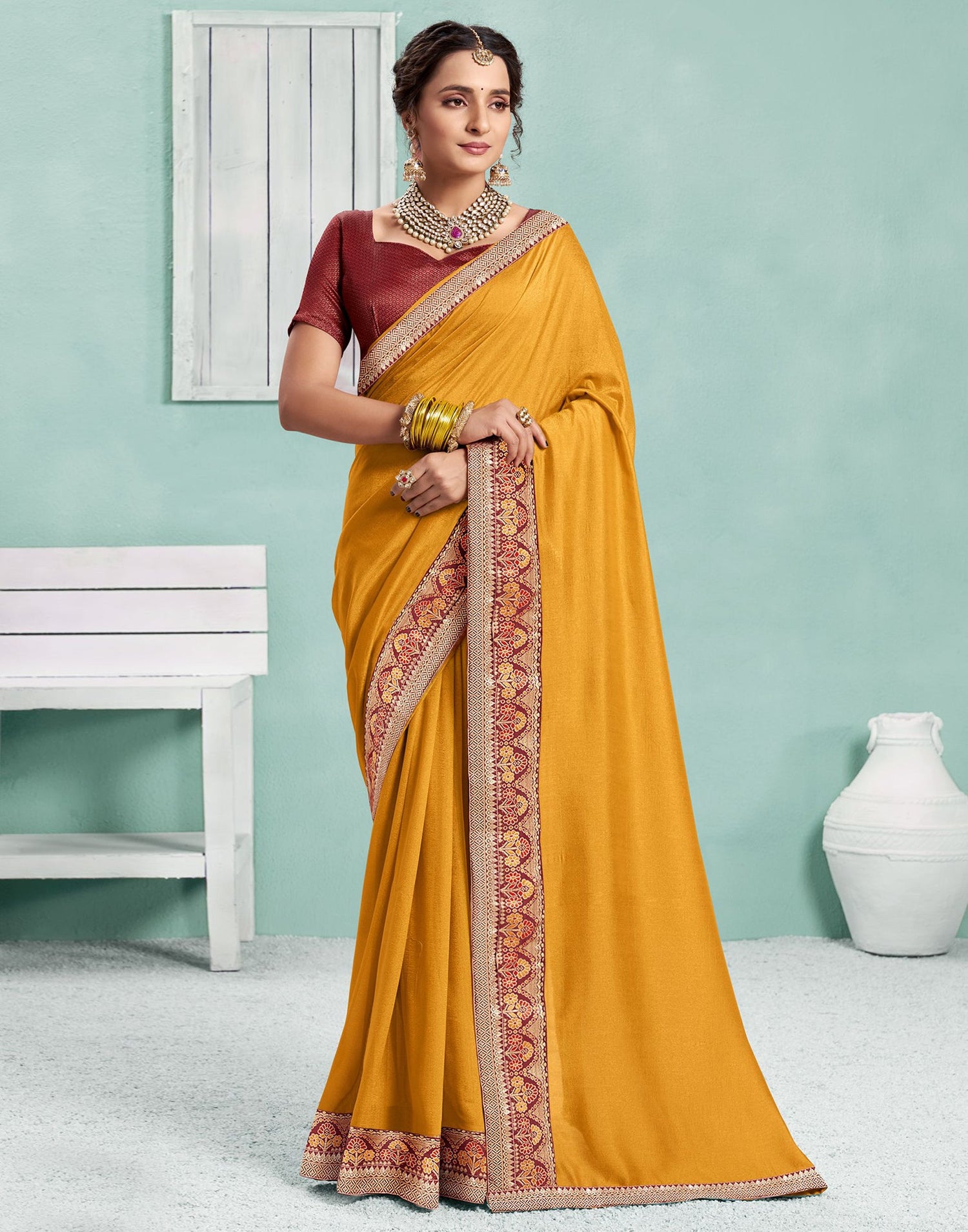 Turmeric Yellow Plain Silk Saree | Sudathi