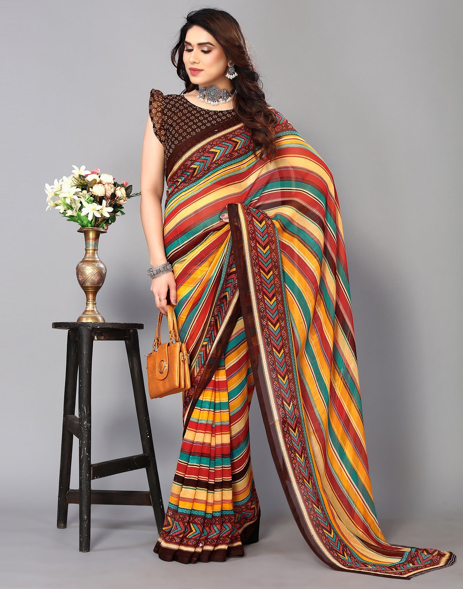 Multicoloured Printed Saree | Sudathi